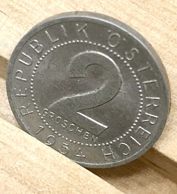 1954 Austria Republik "O" Osterreich 2 Groschen Aluminum Coin