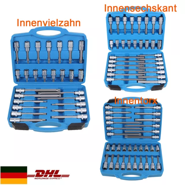 3 Typ Bitset Innen Vielzahn Torx Nüsse Set Imbus Nuß Innensechskant Satz 1/2"