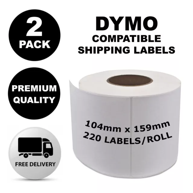 2 Pack Dymo Compatible 4XL S0904980 Shipping Labels 104x159mm SD0904980