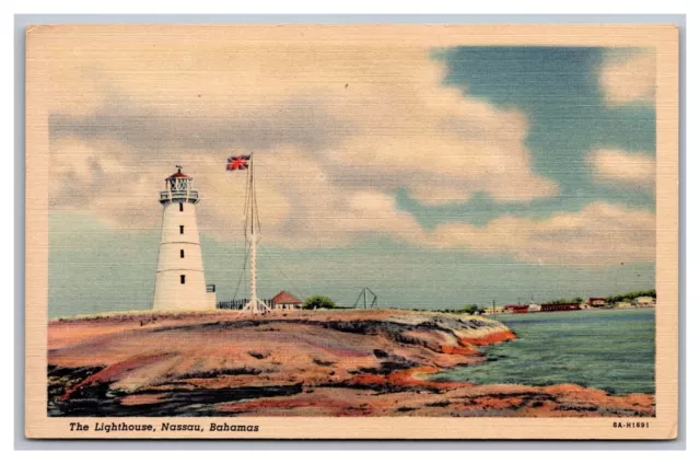 Nassau Bahamas Lighthouse Unposted Linen Postcard