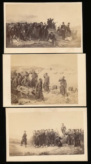 3 x Goupil CDV - Szenen wohl Krieg 1870/71 nach Gemälden - um 1870