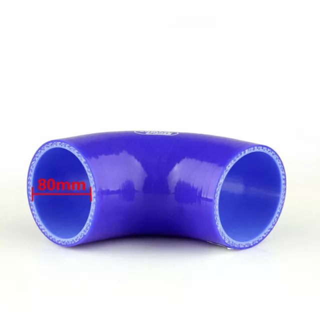 Elbow 90 Degree 90mm 80mm Silicone Tuyau Coupler Intercooler Turbo Intake Blue E