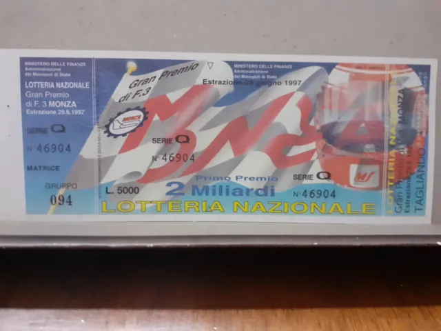 Monza    Biglietto Lotteria 1997 Con Tagliando E Matrice