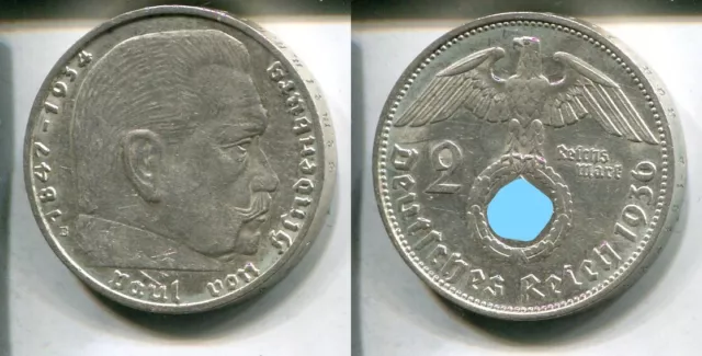 DRITTES REICH 1936 E - 2 Reichsmark in Silber, vz - HINDENBURG