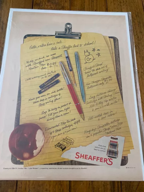 Vintage 1958 Sheaffer's Pens First Stop Before Going Back To School ad