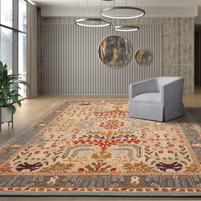 Multi Sizes Handmade 100% Hand Tufted Wool Oriental Area Rug  Carpet Beige Color