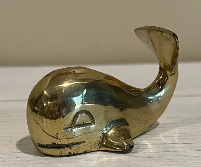 Vintage 1” Brass Whale Figurine Paper Weight