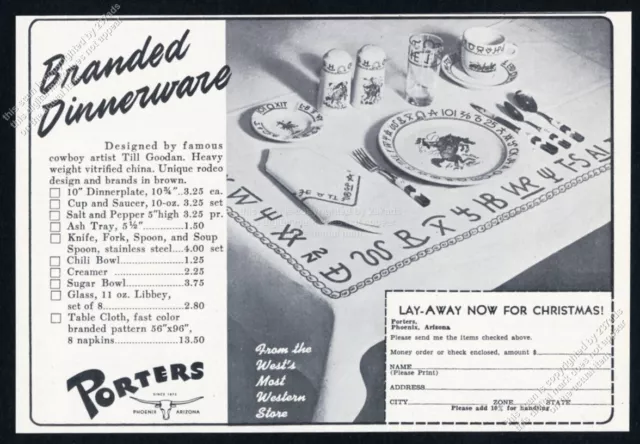 1950 Till Goodan china cowboy horse plate cup etc photo Porters vintage print ad