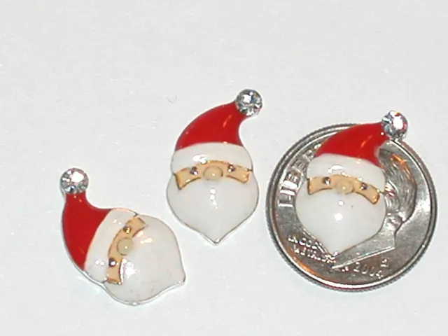 2pc Miniature TINY little crystal Christmas Santa Pendant flatback charm 11x18mm