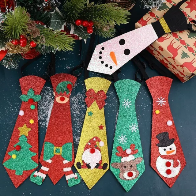 Cravatta in feltro albero di Natale regolabile pupazzo di neve lucida cravatta alce bambini