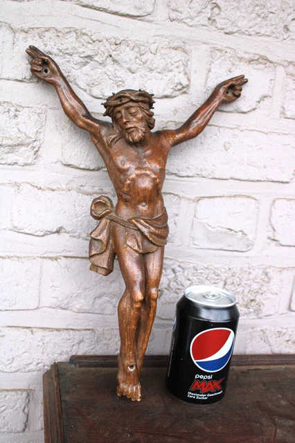 Antique french wood carved corpus christ statue figurine religious