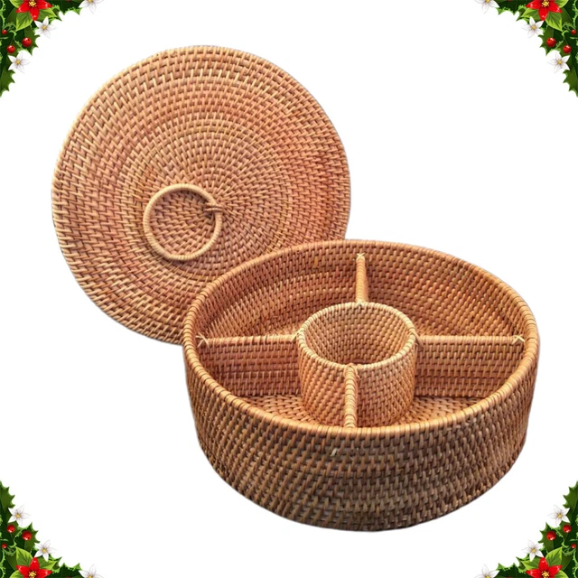 1 pz cesto rotondo fatto a mano in rattan tessuto frutta alimenti