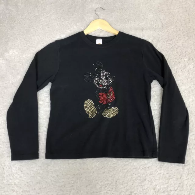 Disney Store Diamanté Mickey Mouse T Shirt Womens UK14/16 Black Long Sleeve