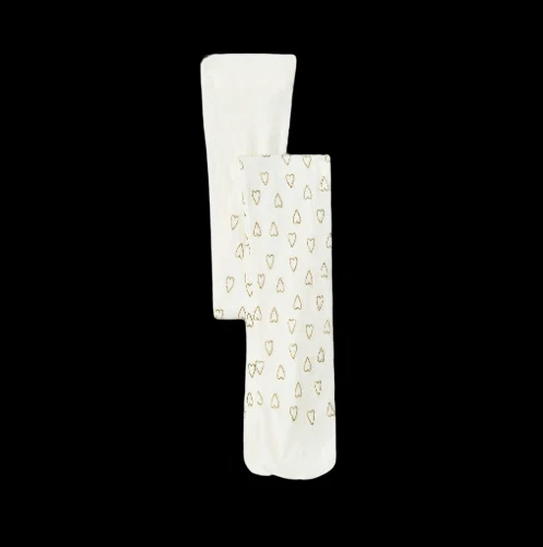 Cat & Jack Youth Girls' Size 12-14 White Nylon Gold Glitter Heart Printed Tights
