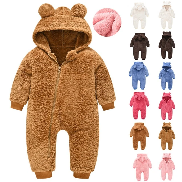 Newborn Baby Girl Boy Romper Cute Bear Warm Thick Snowsuit Hooded Coat Jumpsuit
