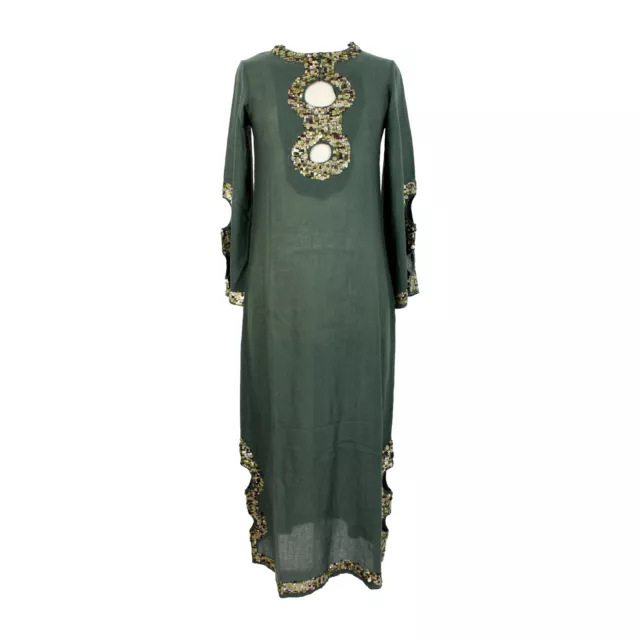 Antik Batik Robe Long Boho Chic à Paillettes Laine Vert