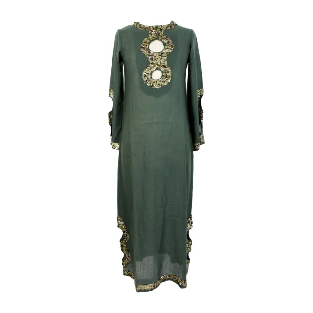 Antik Batik robe longue Boho Chic à Paillettes Laine Vert