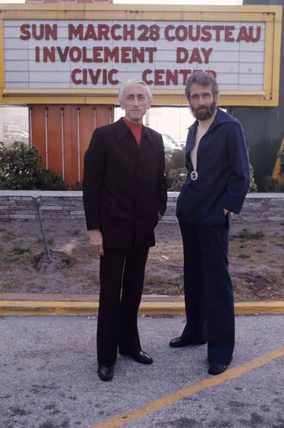JACQUES COUSTEAU AND His Son Philippe In Florida In March 1976, i- 1976 ...