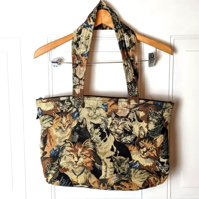 Woman's Cat Kitty Pattern Tote Bag Purse Designs By Sandra USA Handcrafted