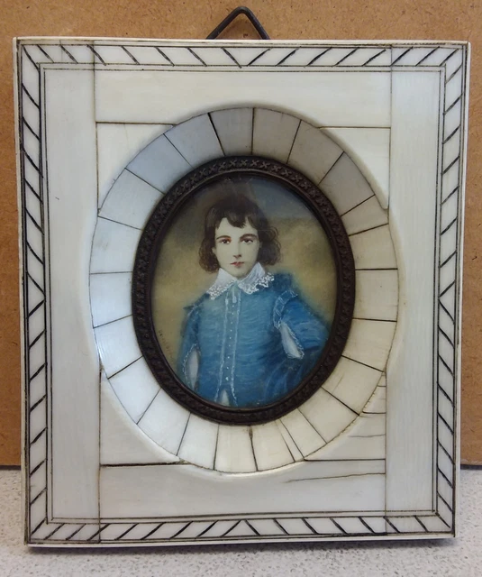 Vintage Hand Painted THE BLUE BOY Miniature Portrait Gainsborough Mosaic Framed