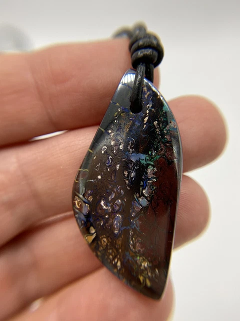 Australian Boulder Koroit Opal Leather Cord Necklace