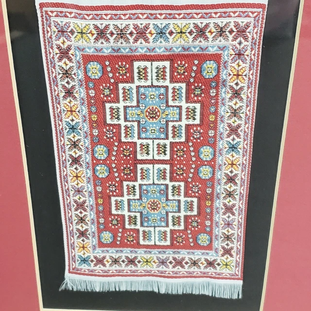 Vintage Small tapestry rug Framed and matted ornate 11.5" x 9.5" frame