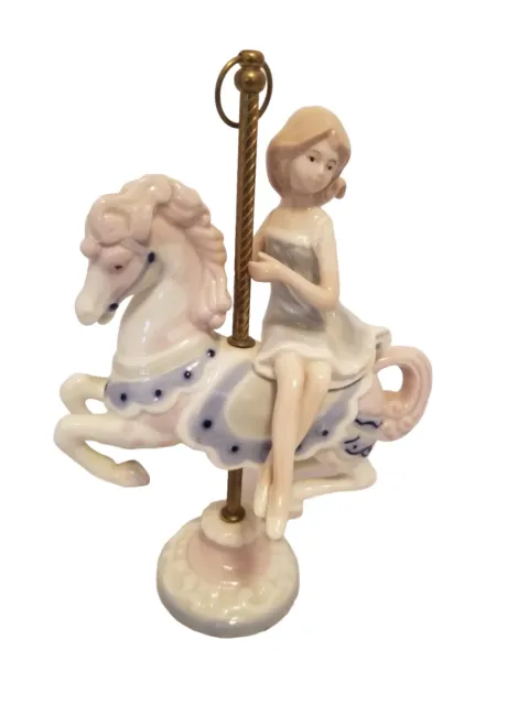 Vintage 1989 Paul Sebastian Porcelain Girl On Carousel Horse Designed For Meico