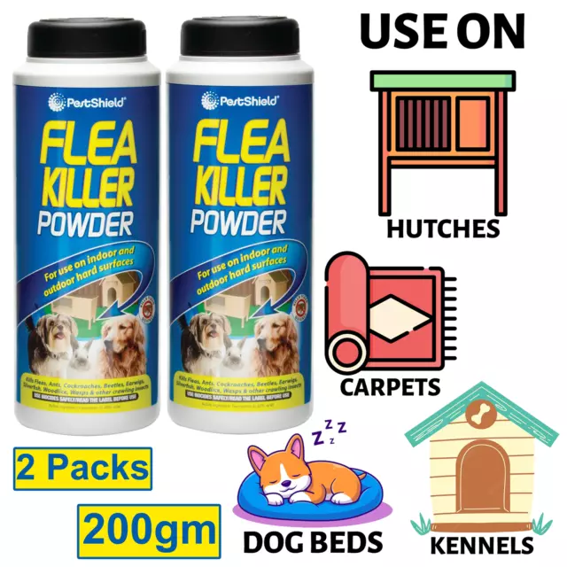 2x Flea Killer Powder Flea Treatment for Indoor & Outdoor Crawling Insect 200g