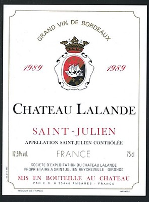 1989 SAINT-JULIEN horizontale Etiquette Château LALANDE 