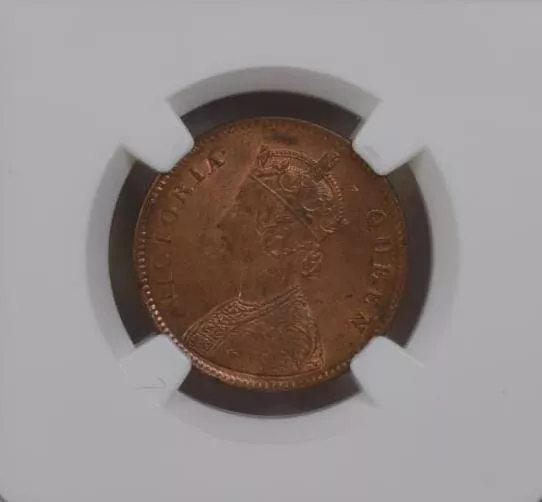 1862 C Queen Victoria British India 1/4 Anna - NGC Graded MS 64 RB