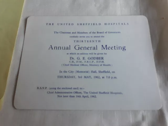 1962 UNITED SHEFFIELD HOSPITALS AGM - Ticket & Order of Proceedings 3