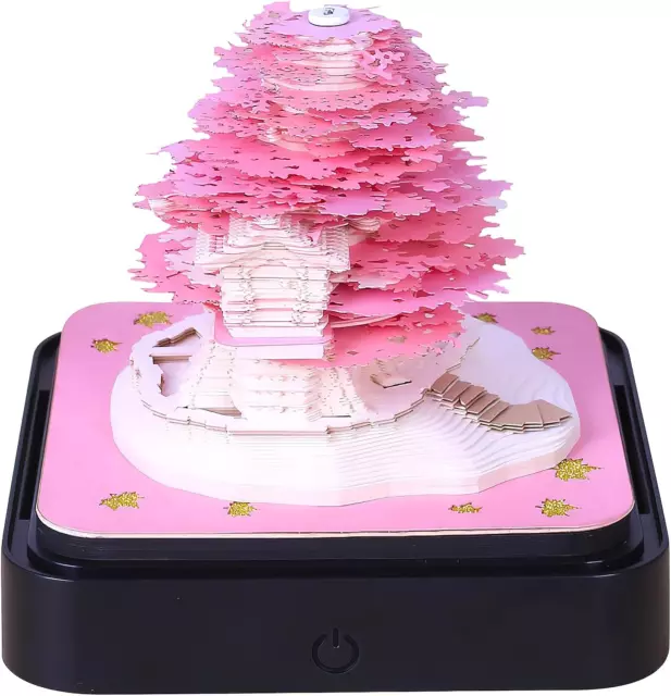 DIY 3D ART 2024 Calendar Memo Pad Sakura Tree Rip Paper Carving Sticky