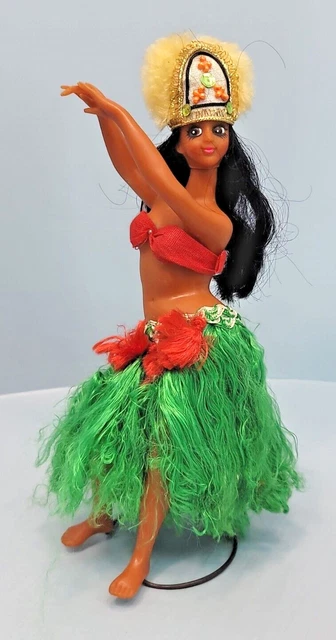 Vintage Hawaiian 1960s Hula Girl Tiki Doll Aloha Grass Skirt Yellow Hat -C4 Vintage Hawaiian 1960s Hula Girl Tiki Doll Aloha Grass Skirt Yellow Hat -C4