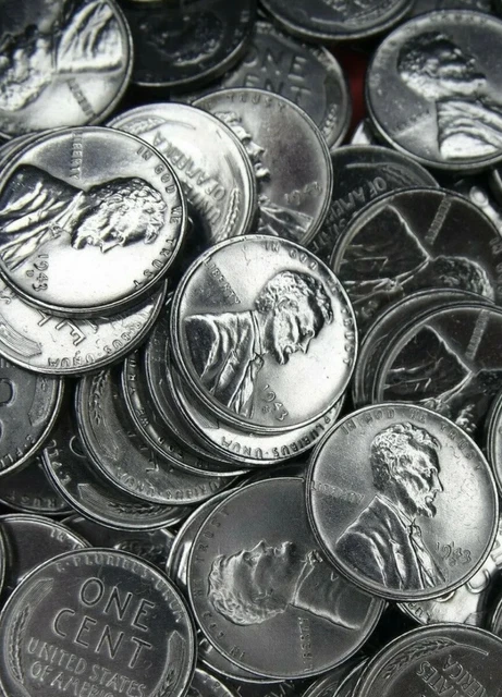 1943 P D S Wheat Lincoln Head 3 Penny Set Comes In Flip 3 Cent Collection AU/BU 3