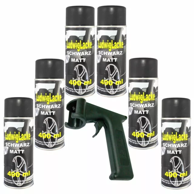 Schwarz matt 6 Spraydosen Autolack Lackspray je 400ml mit Haltegriff Ludwiglacke