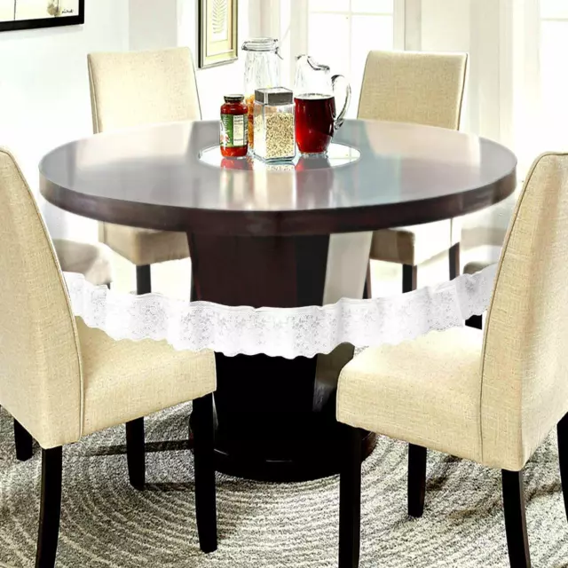 PVC  Round Transparent 4 Seater Dining Table Cover with White Lace 60 "  US