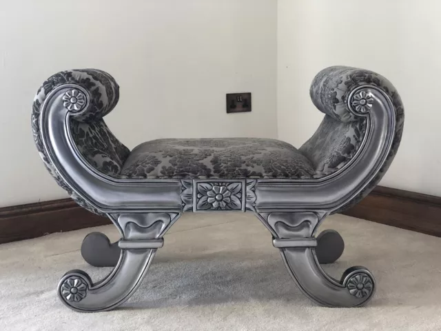 Occasional Statement Antique Silver leaf Grey French Stool Bench Ottoman Chair