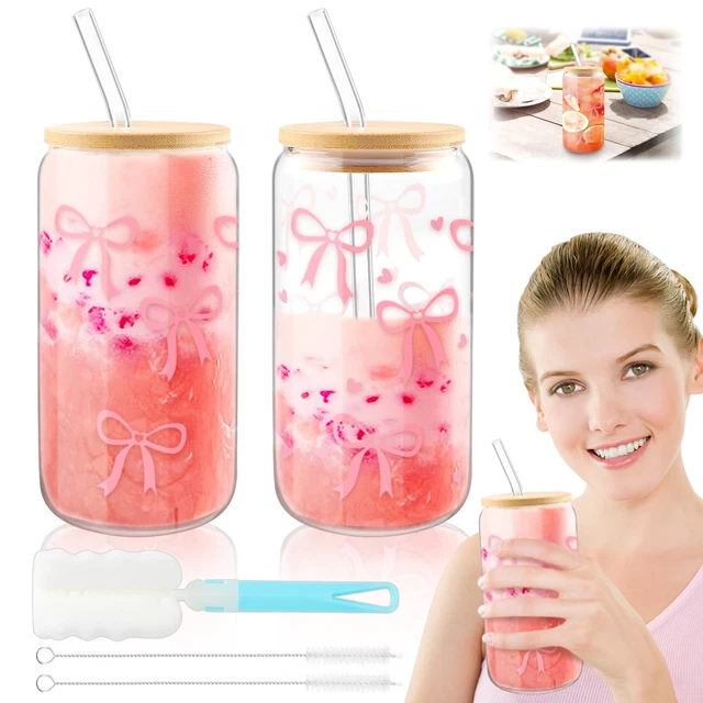 Set Verres Design Rétro Relaxdays Lot De 16 Jarres Rétro Avec Paille Et Couvercle - 500 Ml Multicolore Set 16 Verres 500 Ml