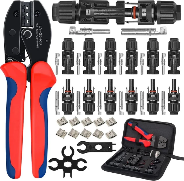 Set Crimpatura Connettori Solari MC4 - Pinza Crimpatrice 2.5-6 Mm², 10 Coppie Connettori, Chiavi, Per Impianti Fotovoltaici