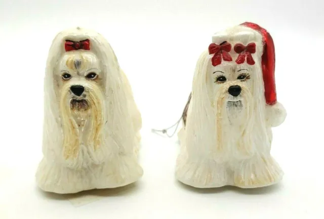 Kurt Adler Glass Maltese Dog Christmas Ornaments w/ KSA Logo