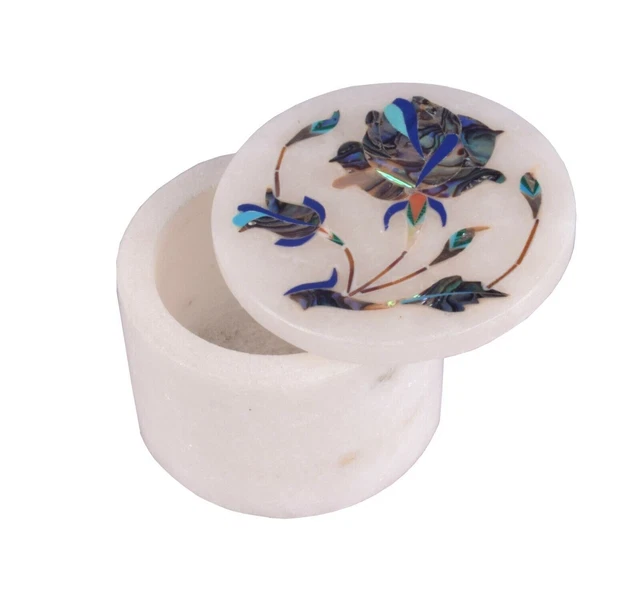 3"x3"  White Marble Unique Multi Stone Inlay Stone Box Floral Closet Decoration