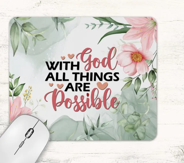With God All Things Are Possible Bible Quote Neoprene Mouse Pad Desk Mat