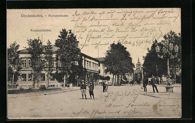 CPA Diedenhofen, Pariserstrasse avec Kommandantur 1915