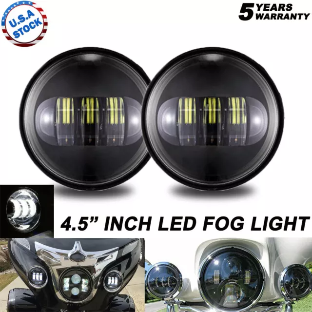 Pair 4.5Inch LED Passing Lights Black Fog Spot lamp for Harley Davidson 4-1/2"