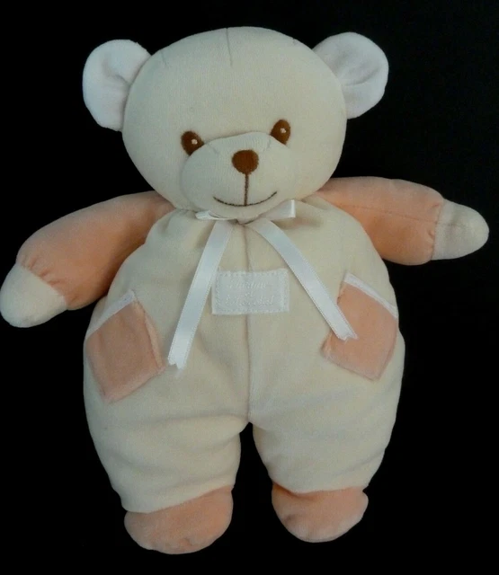 S9- DOUDOU PELUCHE TARTINE & CHOCOLAT OURS ECRU BLANC ORANGE POCHE 26cm NEUF