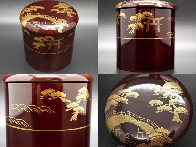 Japan Lacquer Wooden Zukiri-Natsume with Sumiyoshi maki-e by Takaya Nakamua 526