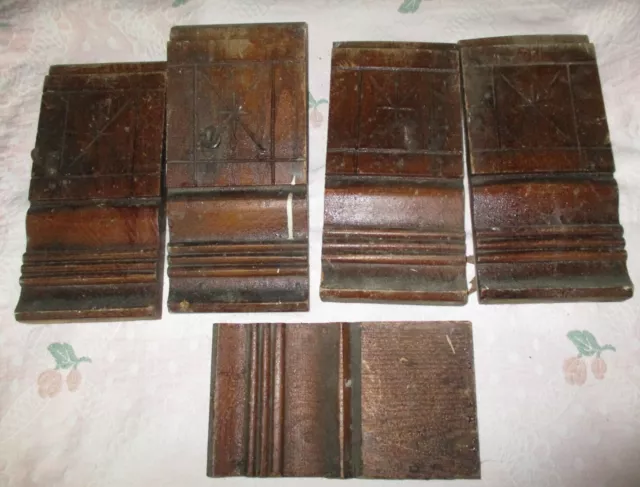 5 Antique VICTORIAN PLINTH BLOCK Architectural Molding Trim Ornate Carved 4Match