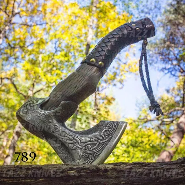 Custom Hand Forged Carbon Steel  Handle Viking Bearded Hatchet Tomahawk  Axe
