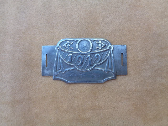 Plaque Fiscale de Velo 1913 - Badge Vintage- Velocipedes, vendue en l'état