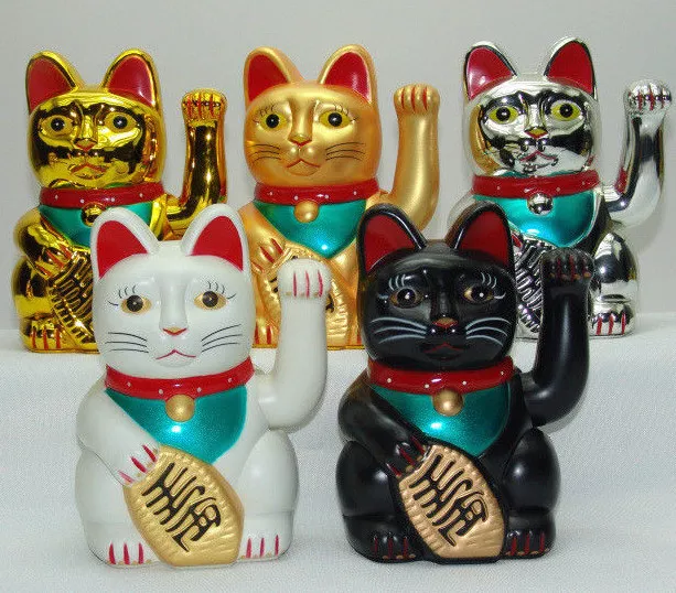 4.5-10.2" Lucky Cat MANEKI NEKO Beckoning Waving Arm Wealth Prosperity Feng Shui